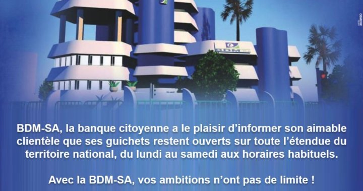 La <span class="caps">BDM</span>-<span class="caps">SA</span> informé sa clientèle de l'ouverture de ses guichets 